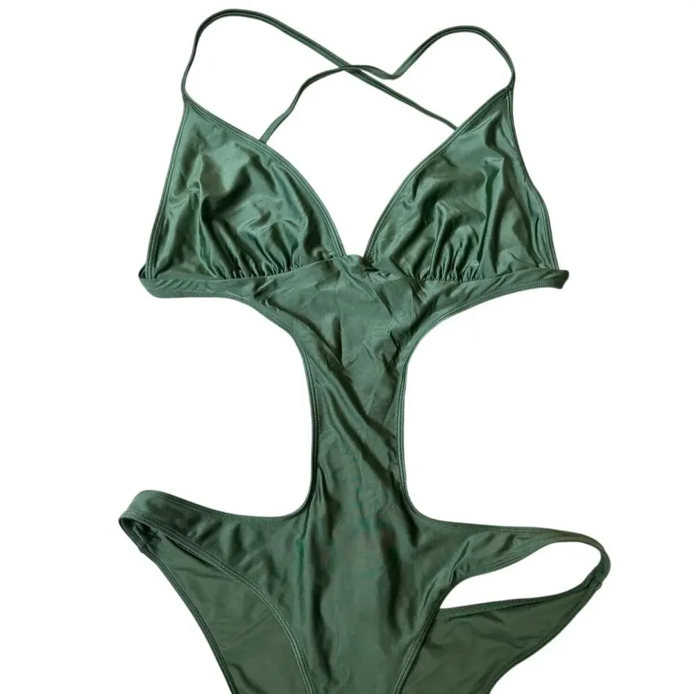 Frankies Bikinis Cruise Monokini One Piece Swimsuit Sea Moss Green Size XL